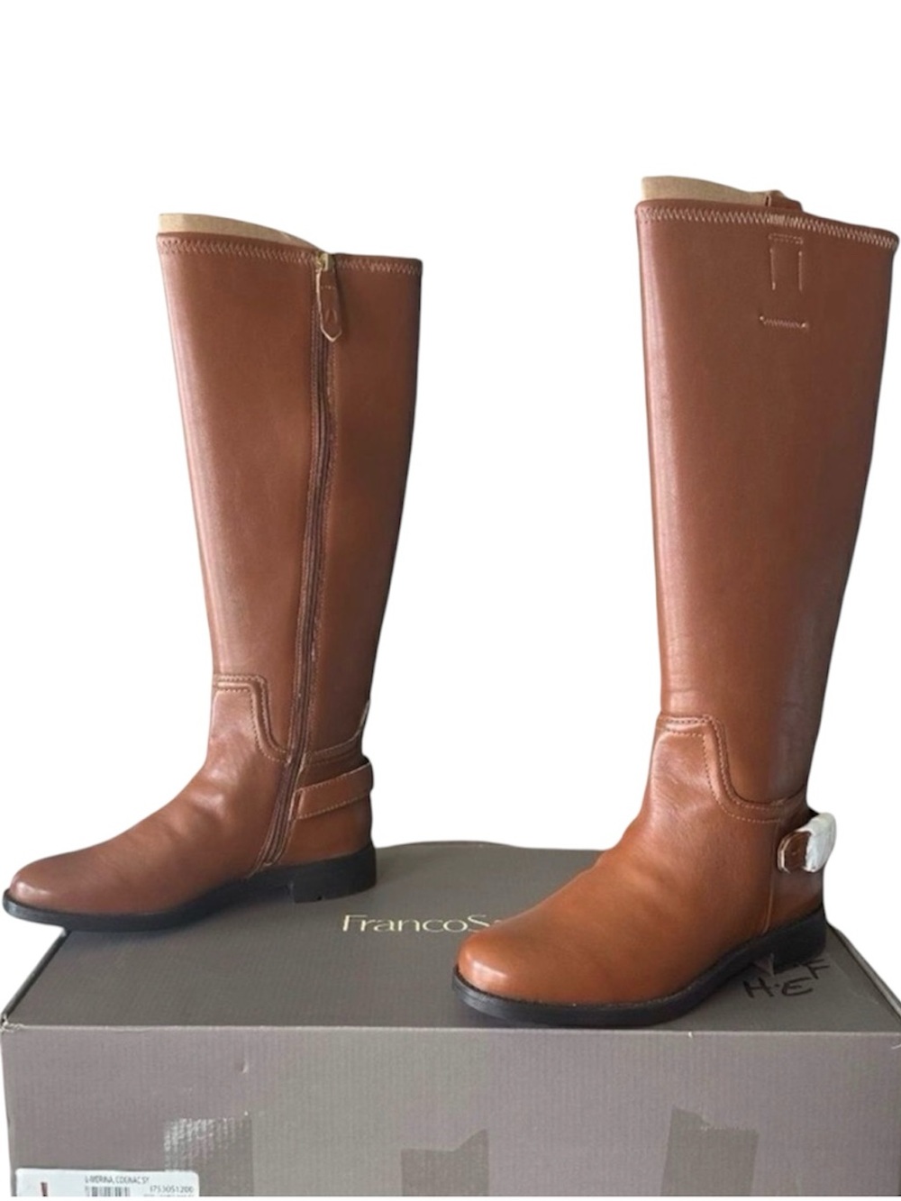 Franco Sarto Merina Cognac Brown Faux Leather Knee High Riding Boots Size 6.5⁠